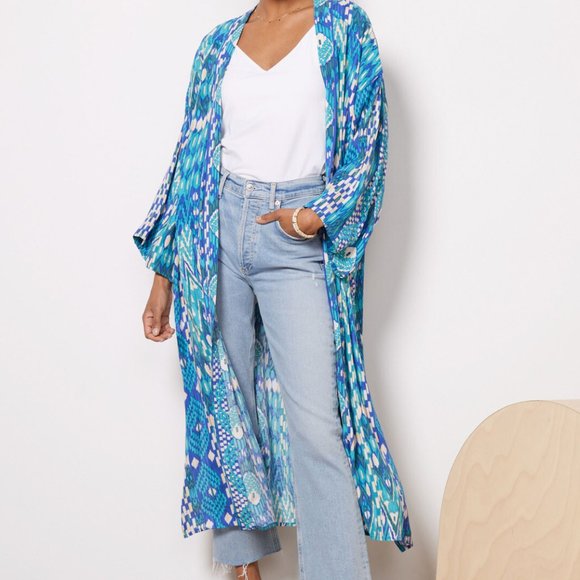 Evereve Other - Evereve | Sienna Wrap Kimono Longline Cardigan Robe Blue XS Small Medium Large